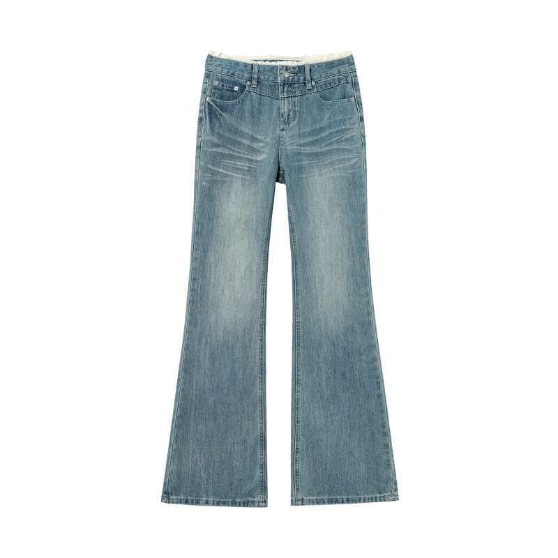 Spot wholesale American washed low-waist lace bootcut jeans for women in summer hot girls slimming flared pants