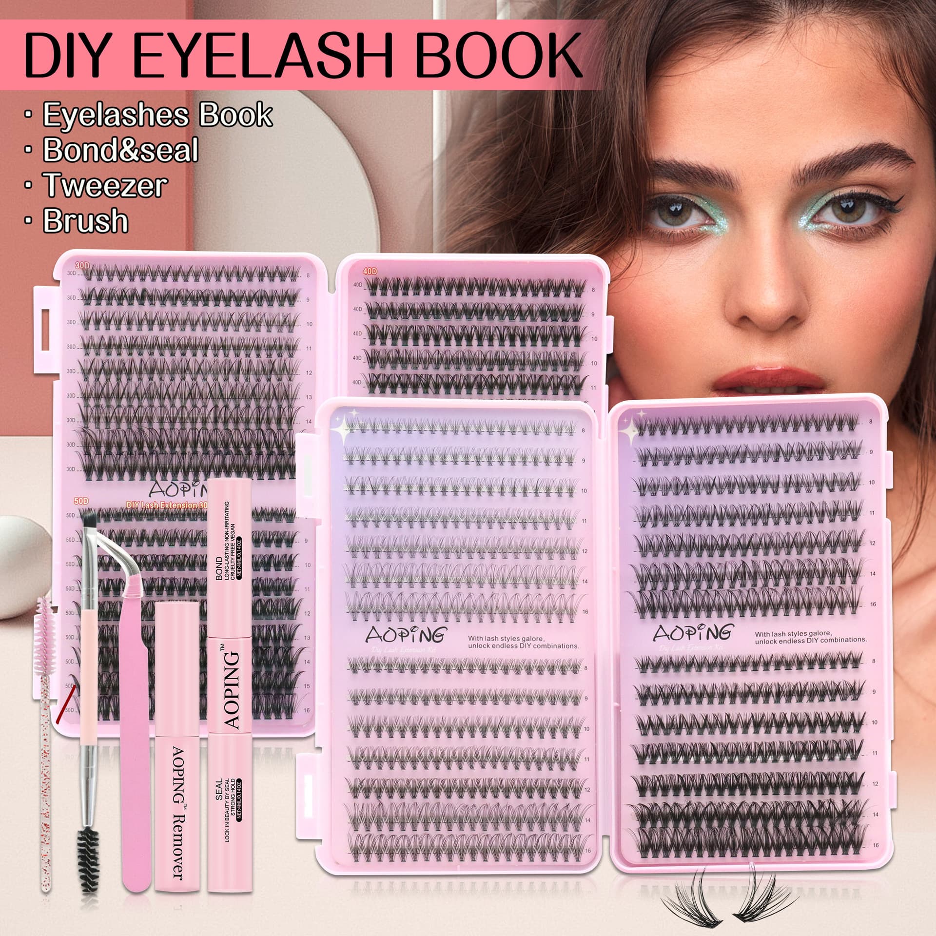 Amazon Ozon Cross-Border Large Capacity Eyelash Book Set Mixed False Eyelashes with Glue Source Factory