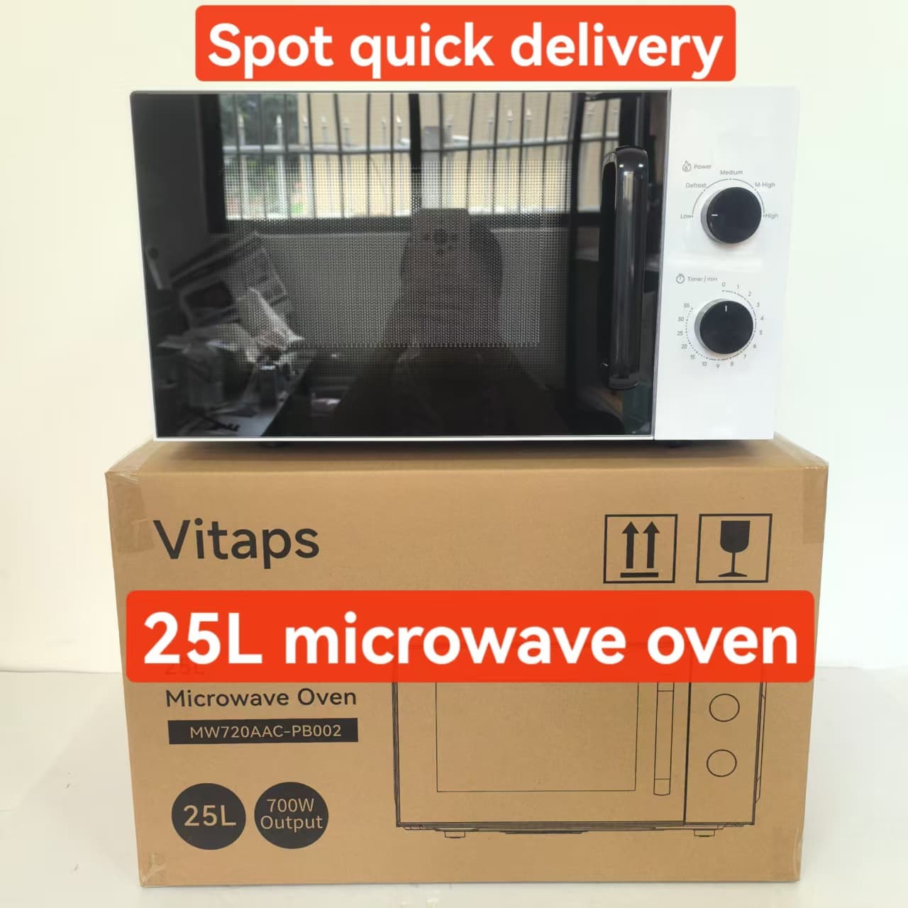 Microwave Oven 360° 25L Home Smart Multi-Function Microwave with Dual Knobs, Baking Combo, European Style