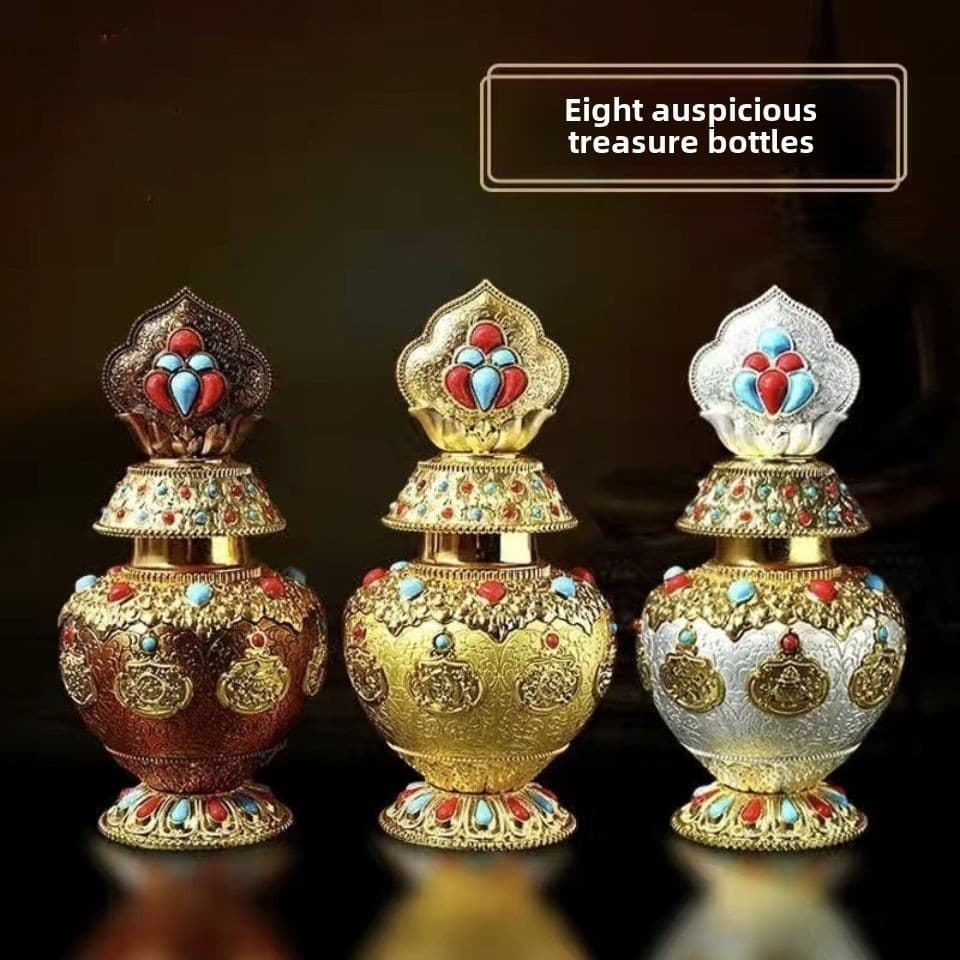 Tibetan Treasure Vase Dragon King Vase with Wealth God Mani Vase and Eight Auspicious Symbols Decoration