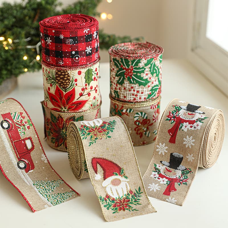 Christmas Tree Decorative Ribbon Fabric Party Atmosphere Arrangement Colorful Ribbon Twine Christmas Decoration Iron Material