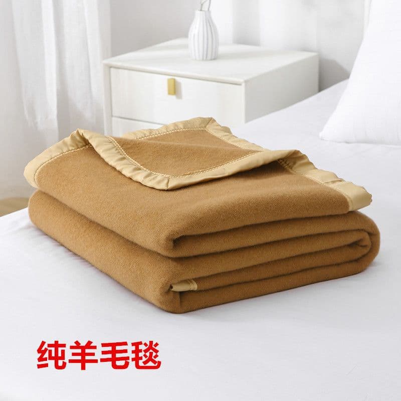 Weihai pure wool blanket, outdoor thick fleece blanket, premium solid color bed cover, old-style woolen blanket