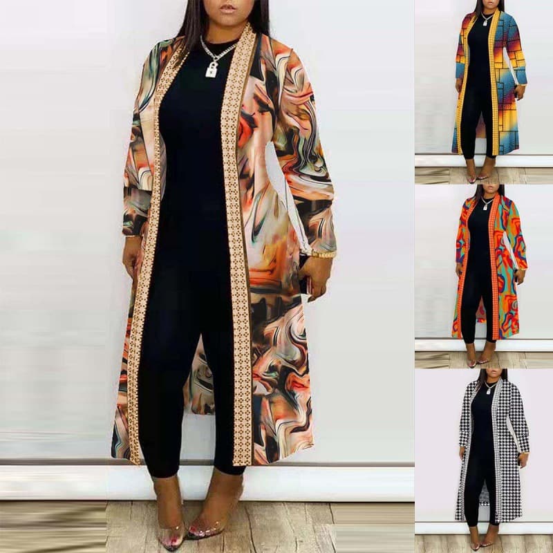 Independent website Wish Amazon bestseller: Autumn new long-sleeved printed cardigan/shawl 5212