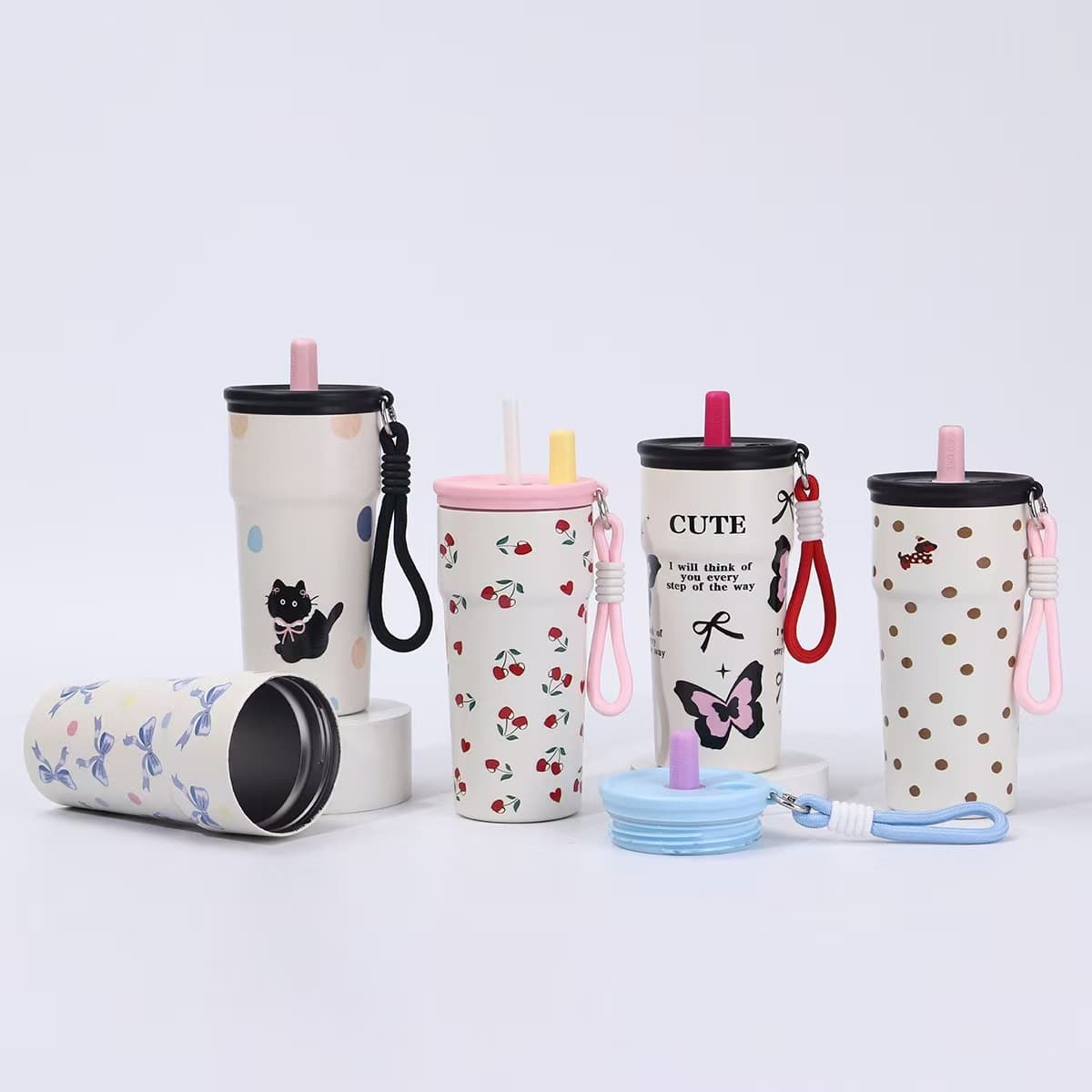 Cute thermos cup for girls, good-looking water cup, straw cup, office and school with tea partition, portable cup, thermos cup