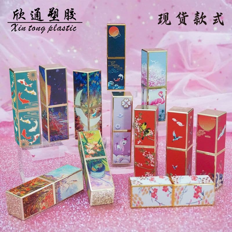 New Style Magnetic 3D Printing Embossed Lipstick Tube Empty Tube Chinese Trend Beauty Packaging Cosmetic Tube Lipstick Holder