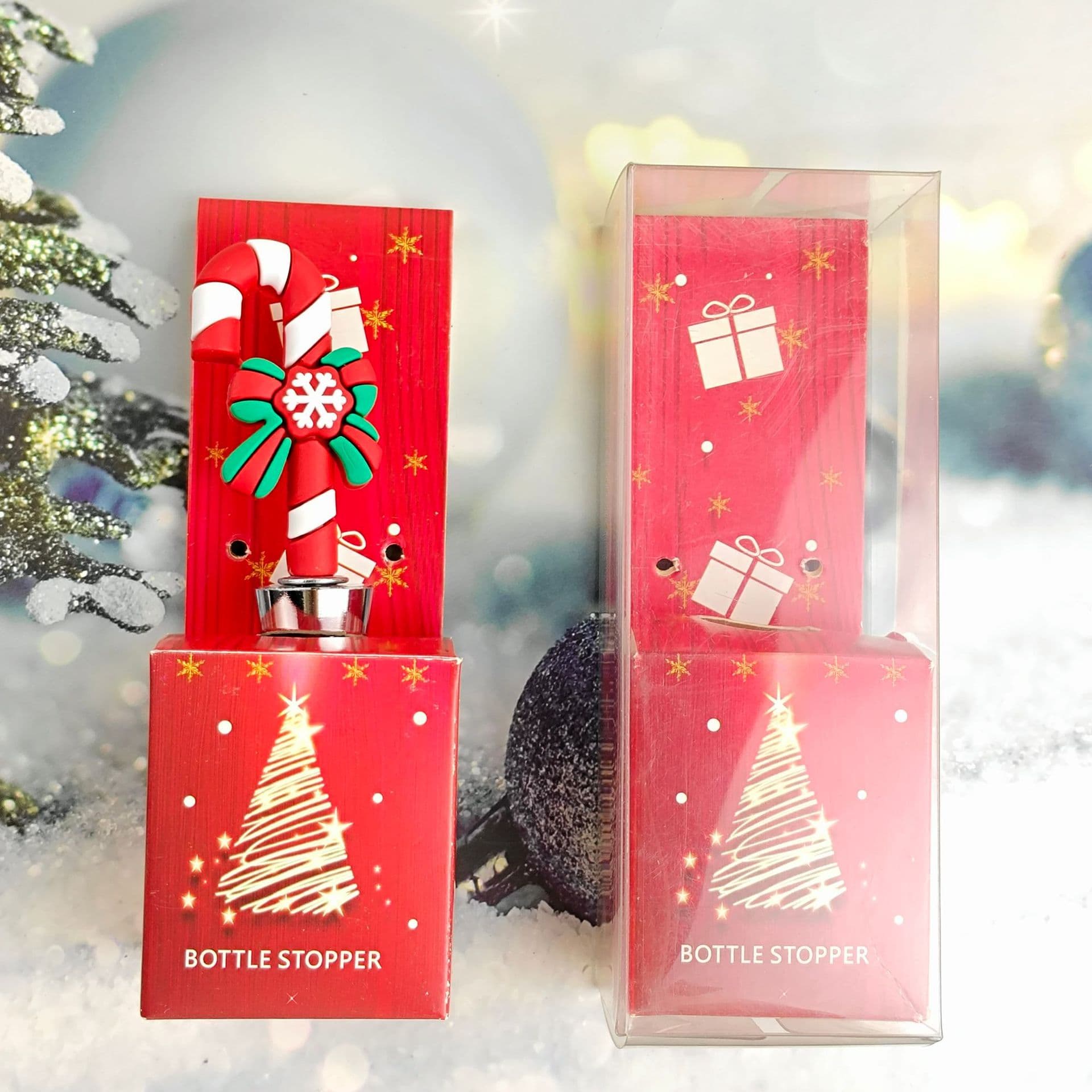 Christmas Candy Cane Wine Stopper, European and American Christmas Wine Stopper Gift Box Set, Cardboard Individual Packaging, Wine Tools Kitchen Accessories