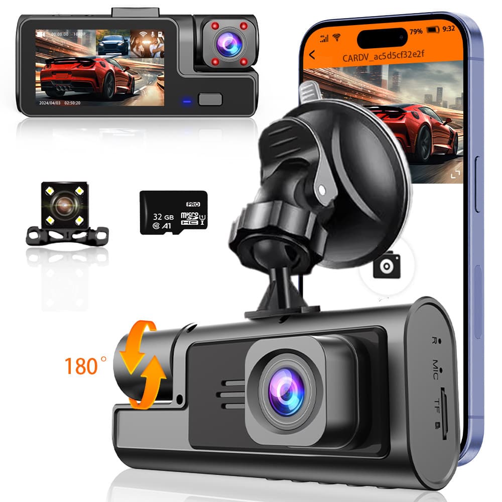 Wireless Tri-Lens Car Dash Cam New Arrival Night Vision Parking Monitoring Camera Vehicle Mounted Recorder AE Brand No Origin