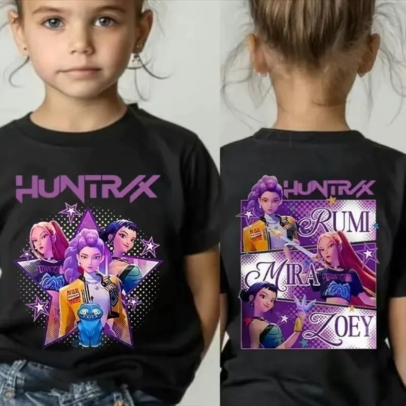 Kpop Devil Hunter Print Round Neck T-Shirt Summer Children's Clothing Movie T-Shirt Girls Boys Short Sleeve Tops