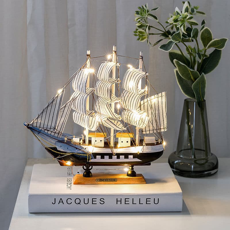 Sailboat model ornaments with lights wooden craft boat smooth sailing male graduates day gift female living room decorations