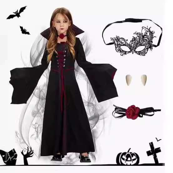 2025 New Halloween Kids Witch Costume Cross-border Role Play Cos Vampire Stage Performance Outfit