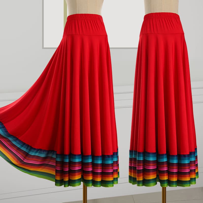80CM New 2025 Plus Size Midi Skirt for Women, Anti-Exposure Short Skirt, Colorful Skirt, Large Hem, Square Dance Fashion Short Skirt