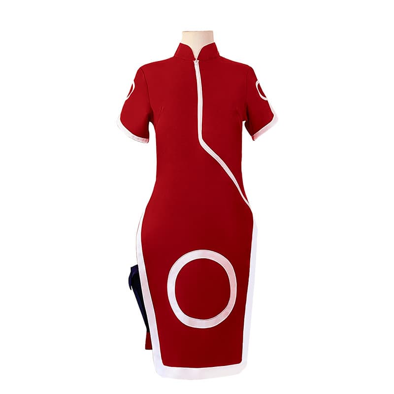Naruto Sakura Cosplay Costume Haruno Sakura Cheongsam Outfit with Leg Wraps Kunoichi Bag Cosplay Anime Costume
