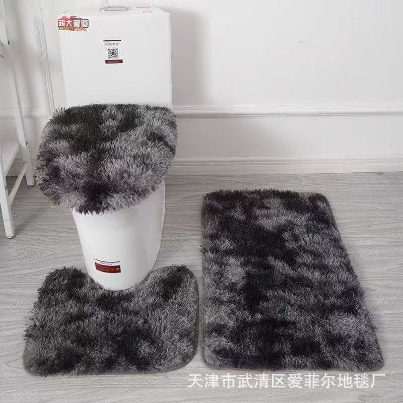 Tie-Dye Plush Toilet 3-Piece Set Silk Wool Non-Slip Bath Mat Bathroom Absorbent Set Cross-Border Amazon Hot Sale