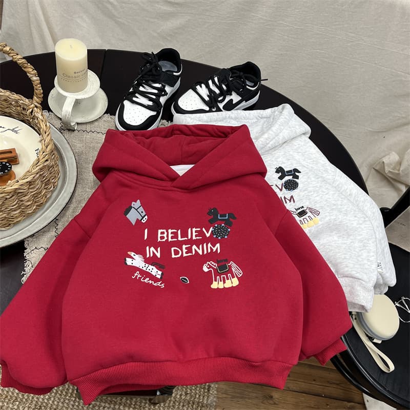 Boys Fleece Hoodie Red Lined Sweatshirt New Year Outfit Kids Clothes 2026 New Baby Winter Top Children's Pullover