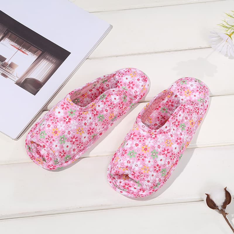 New Korean Style Floral Cotton Slippers, Quilted Soft Sole Home Warm Shoes, Breathable Anti-Slip Frost-Resistant Open-Toe Cotton Shoes