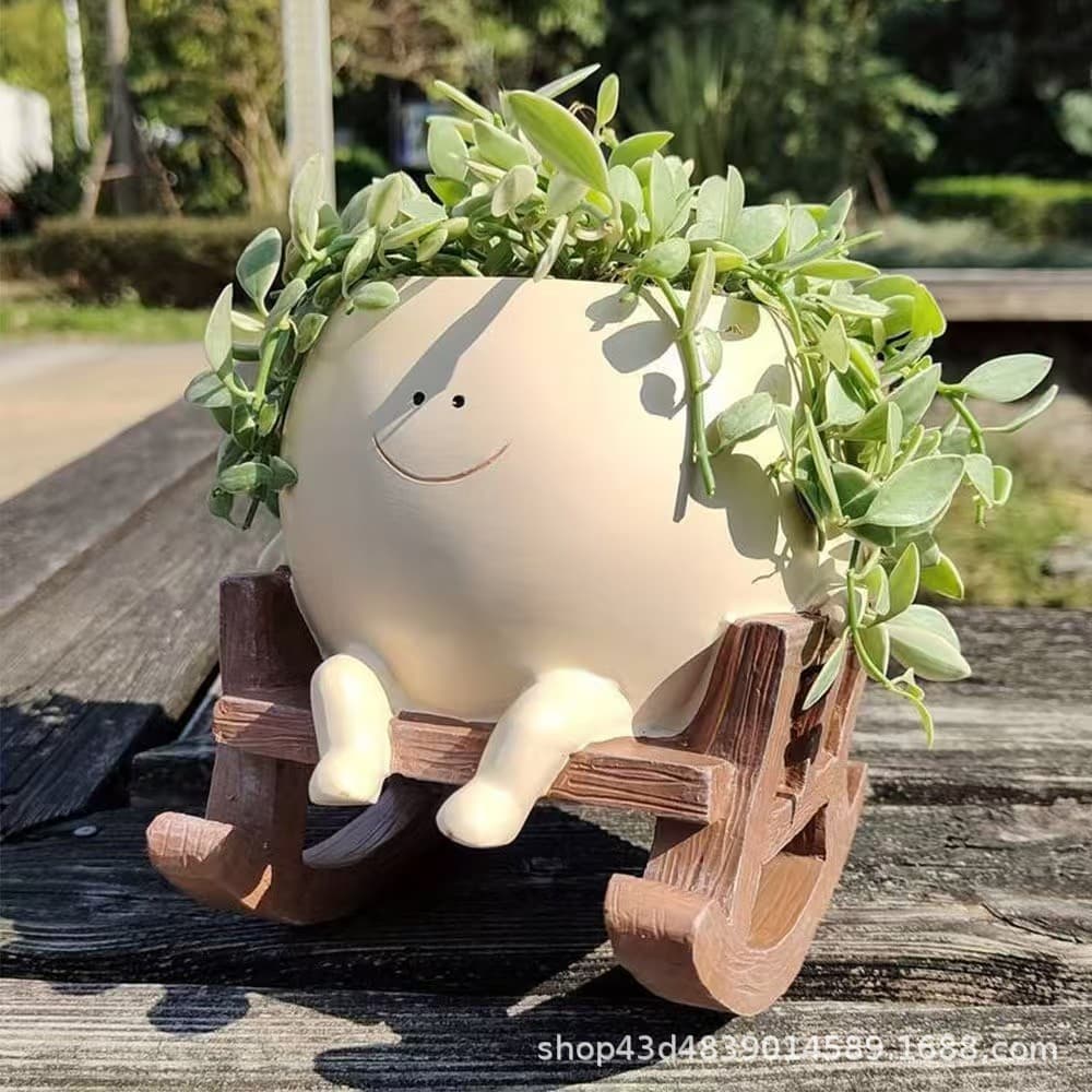 Cross-border smiling face, succulent, cute smiling face, rocking chair flower pot, creative home decoration arrangement, reading rocking chair, flower pot ornaments