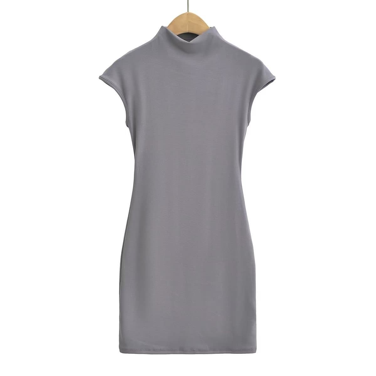 Factory direct, European and American style half-turtleneck short-sleeve dress for women, summer solid color slim fit hot bodycon short skirt