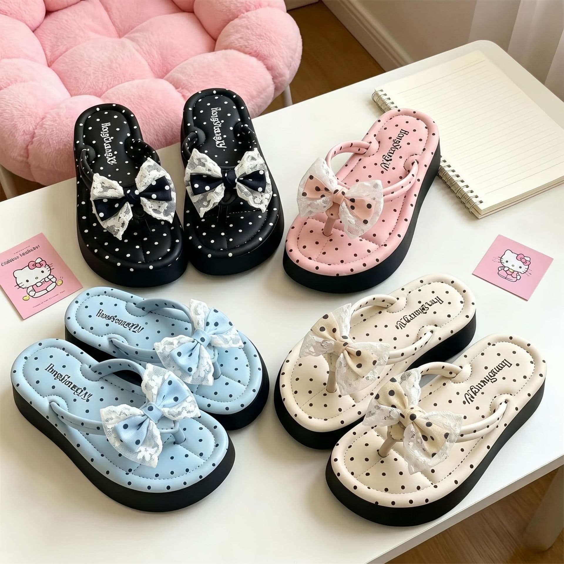 Cartoon Cute Snow Pear Summer New High-Face Fairy Style Dress Matching Beach Flip Flops Wholesale
