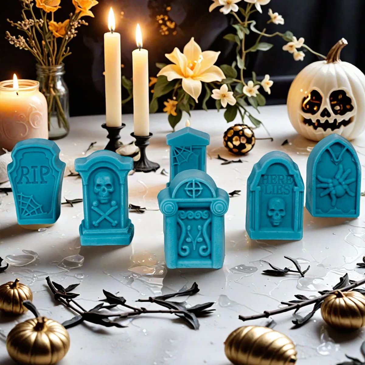 Halloween Tombstone Candle Mold DIY Soap Gypsum Resin Mousse Cake Baking Mold Decorative Ornaments