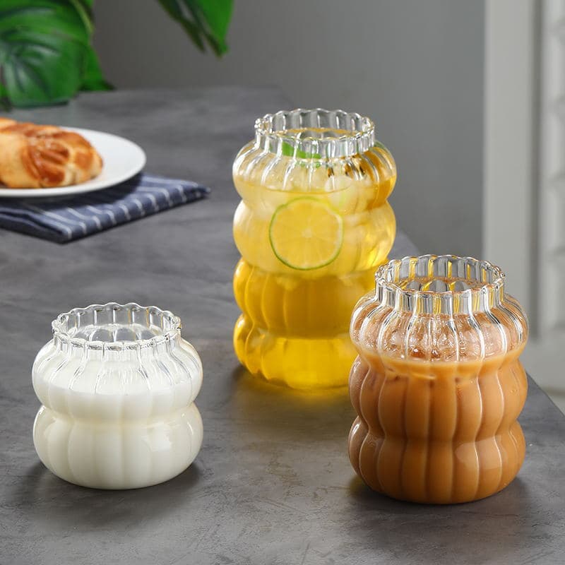 High Borosilicate Vertical Stripe Transparent Glass Coffee Cup Household Water Cup Ice American Latte Milk Cup Fruit Juice Drink Cup