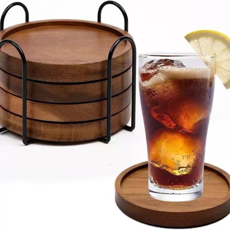 Acacia Wood Tea Cup Coaster Round Non-Slip Bedroom Heat Insulation Solid Wood Household Dining Table Coffee Cup Anti-Scald Coaster