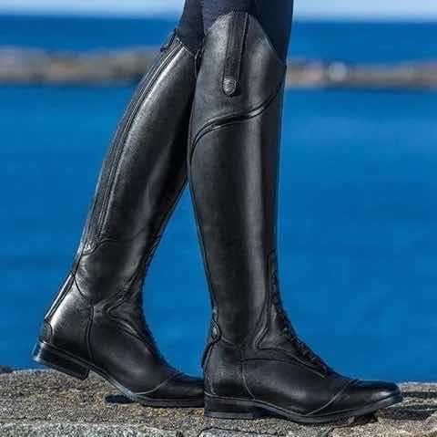 Cross-border European and American Autumn/Winter Riding Boots, Over-the-Knee, Thick Heel, Hard Shaft, Back Zipper, Leather Patchwork, Versatile, Anti-slip