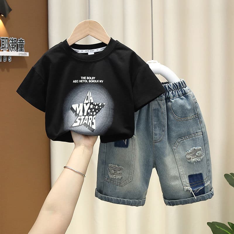 Boys Summer Casual Sport Set, Baby Thin Short Sleeve Clothes 24 New Cool Kids Two-Piece Set