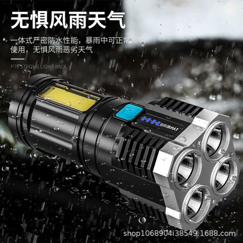 Cross-border L-S03 4-LED High-Power Flashlight Multi-Function Side Light Outdoor Portable Durable Battery Indicator Rechargeable Flashlight