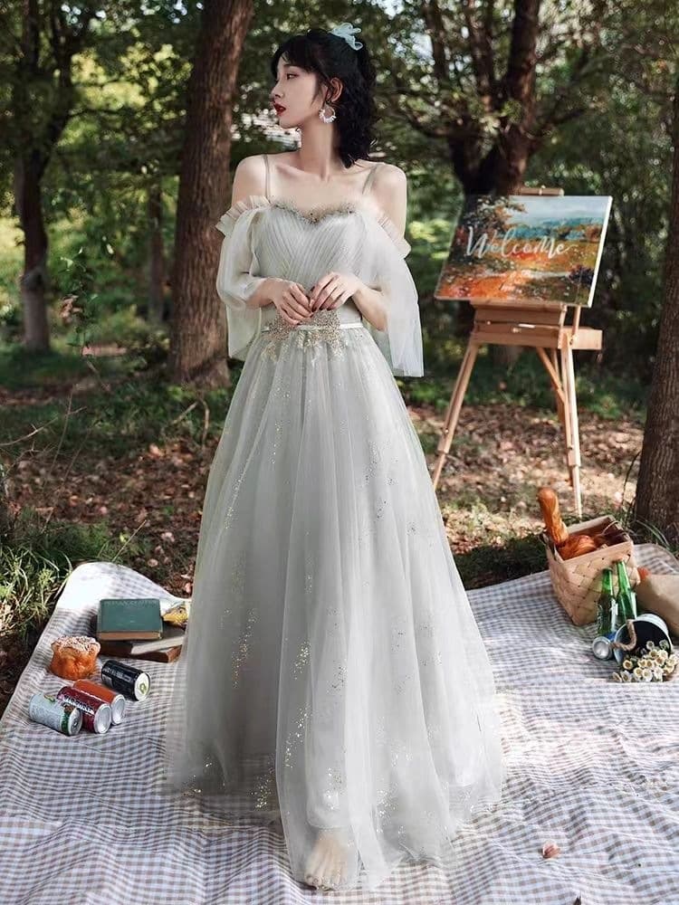 Plus Size Bridesmaid Dress New Style Slimming Silver Gray Evening Gown for Bridal Party Wedding Host Choir Daily Wear