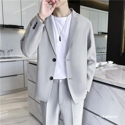 Men's Long-Sleeve Suit Set, Versatile Korean Style Trendy Ins Autumn Casual Chic Jacket, Stylish and Fashionable Hong Kong Style Suit