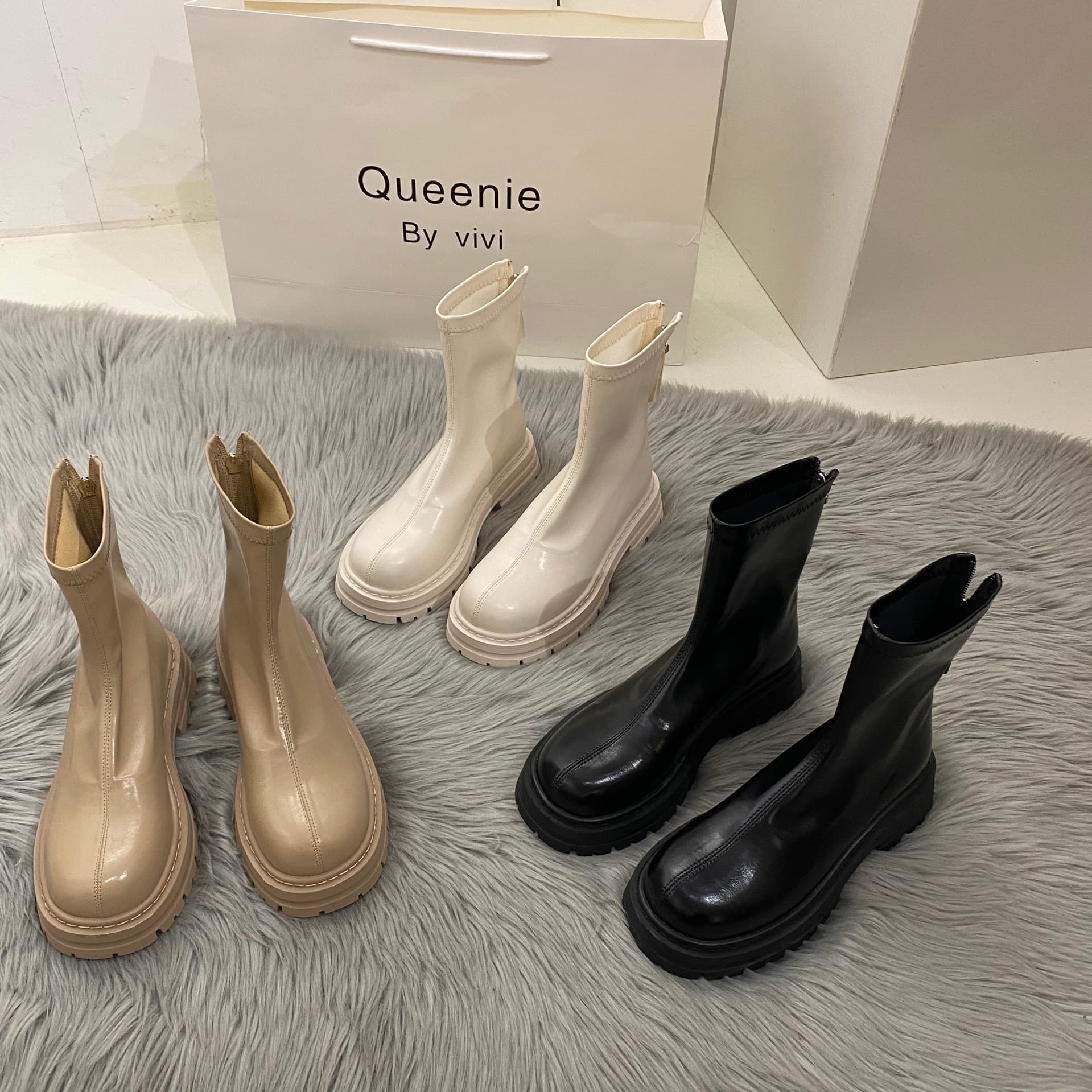 White Slim Martin Boots Women's Shoes Spring Autumn Winter Low Top Zipper Closure Comfortable Rubber Sole Fashionable Ankle Boots
