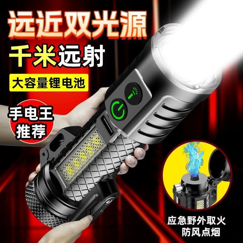 New Cross-Border Outdoor LED Flashlight with Side Light, Portable ABS Anti-Drop Lighting, Lighter Camping Mini Flashlight
