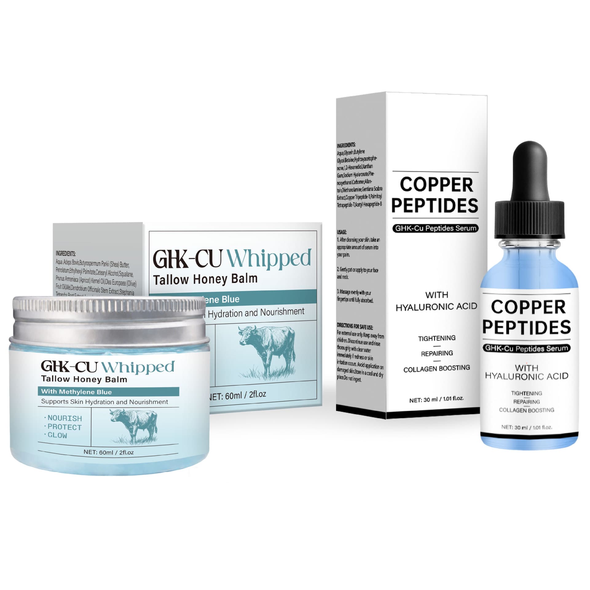 Cross-border Blue Copper Peptide Facial Set, Face Cream 50g + Serum 30ml, Neutral Packaging GHK-Cu