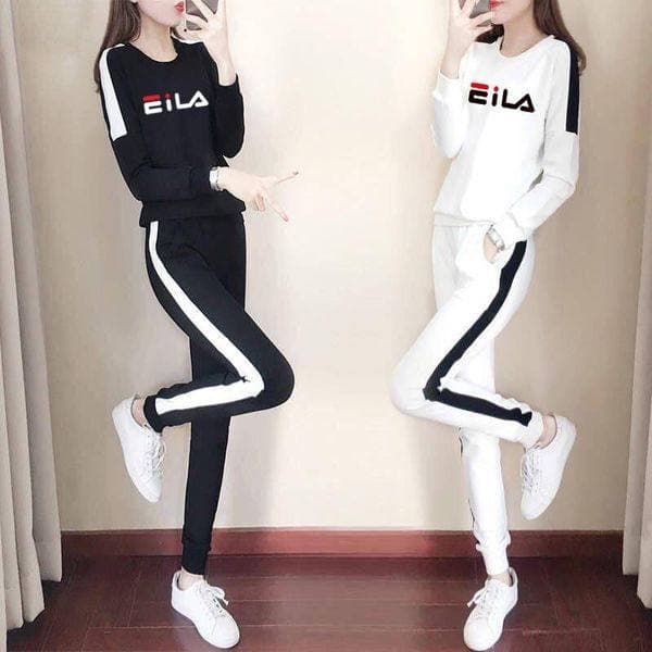 Spring and Autumn New Slim Fit Printed Letters Contrast Color Sportswear Casual Style Suit Women's Korean Style Two-Piece Set Cross-Border Wholesale