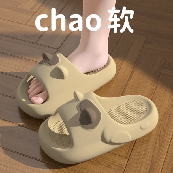 Cute Cat 3D Ear Slippers Couple Home Shoes Outdoor Wear Striped Thick-Soled Women's Slippers Summer Men's Durable