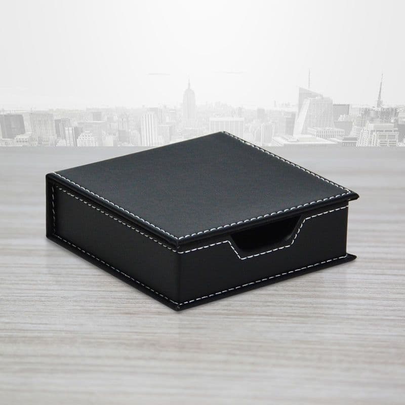 Leather Business Office Sticky Note Box Brooch Storage Desktop Memo Card Case Small Office Item Organizer