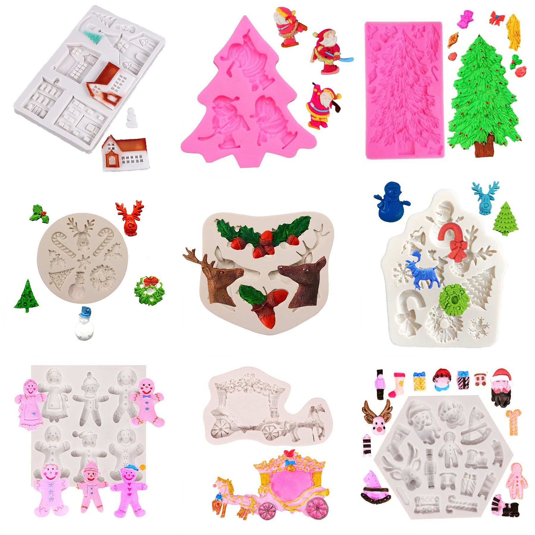 Christmas Reindeer Christmas Tree Santa Claus Christmas Log Cabin Gingerbread Man Chocolate Cookie Cake Silicone Mold
