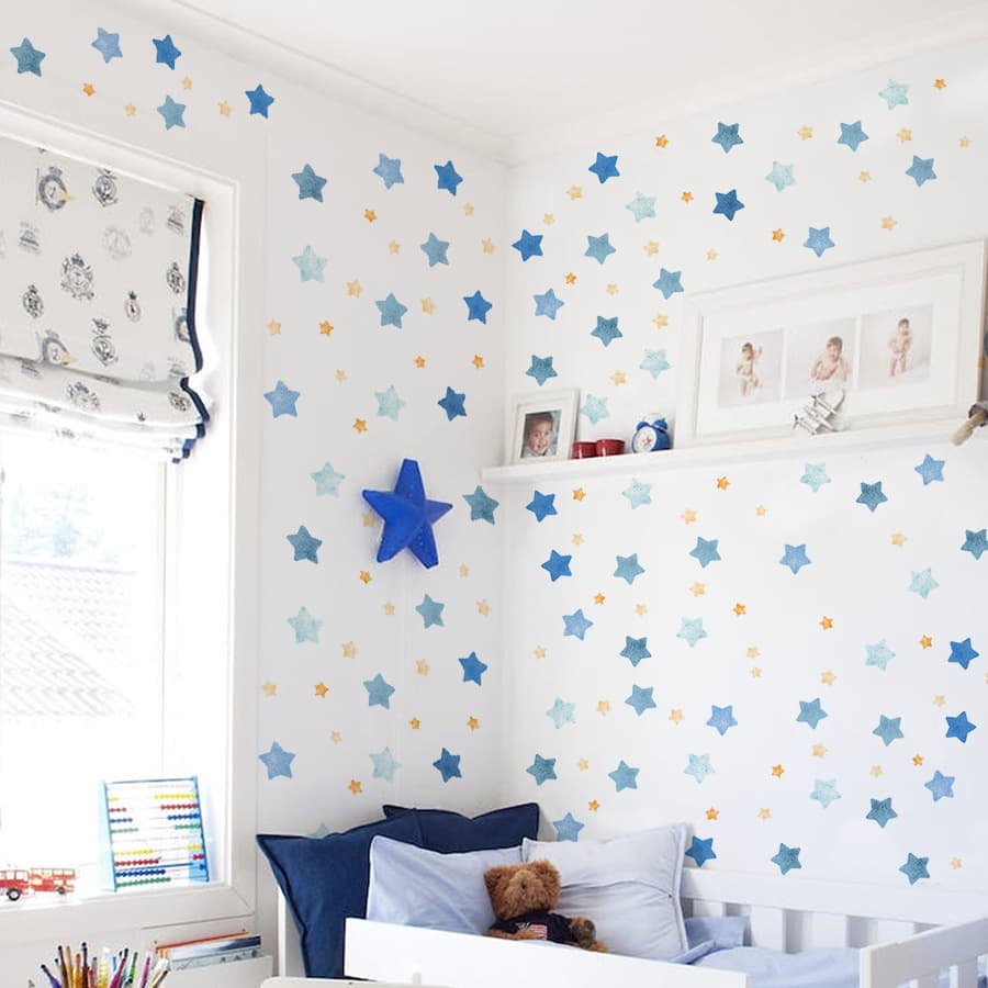 ACC33439 Fresh Blue Yellow Star Wall Sticker Self-Adhesive Cartoon Star Decal for Kids Room Bedroom Wall