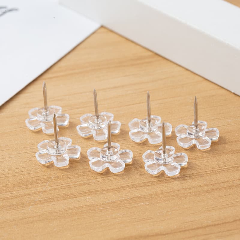 Transparent Plastic Factory I Beam Thumbtacks Cork Headed Pin Flower Design Pins Office Supplies for European Market