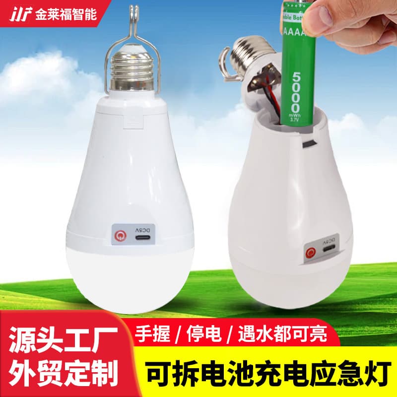Type-C Charging LED Bulb with Dual Batteries for Power Outage Emergency, USB Light for Night Market Stalls and Camping, Dual Battery Powered