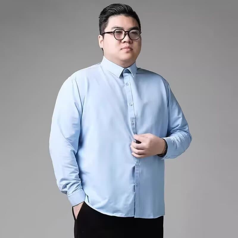 Plus Size Men's Long Sleeve Shirt Spring Autumn Loose Business Casual Solid Color Shirt Work Formal Wedding Shirt
