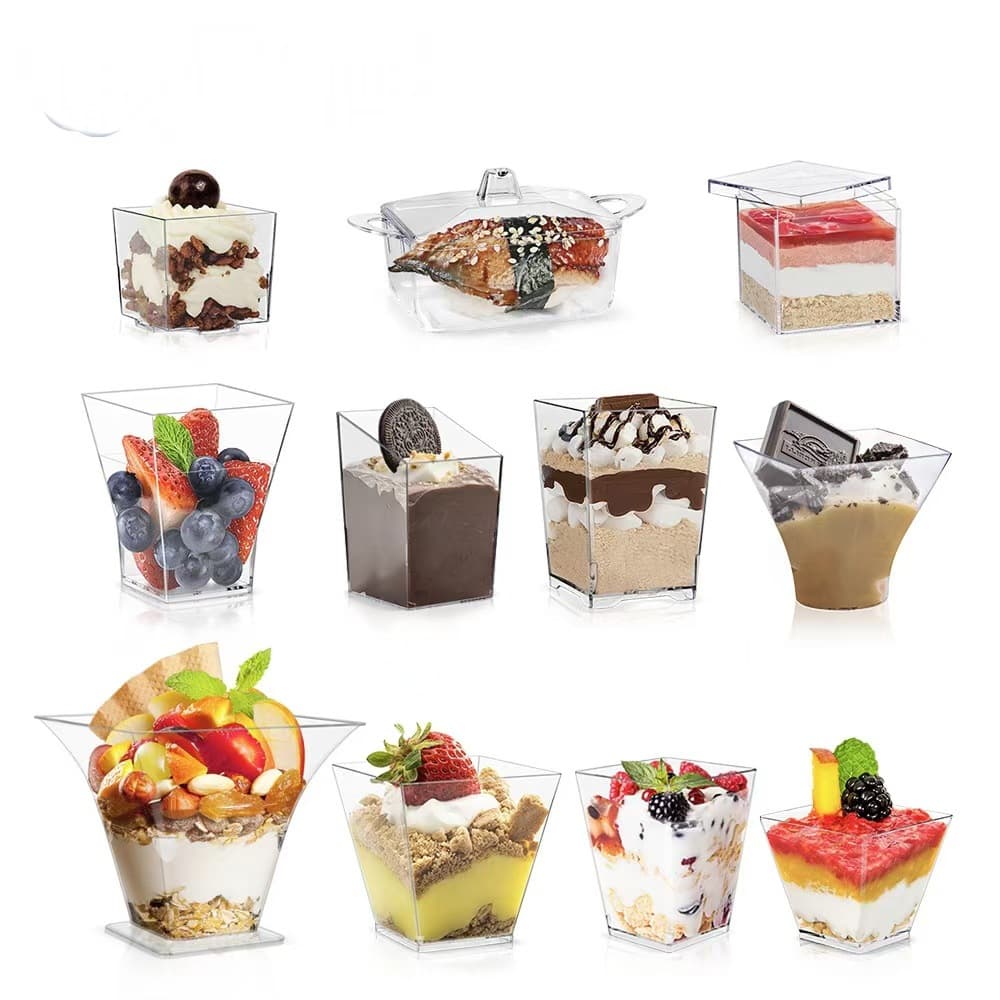 SHEIN In Stock Multiple Disposable Transparent Cups Mousse Cups Dessert Packaging Plastic Champagne Cups Creative Flower-Shaped Cups