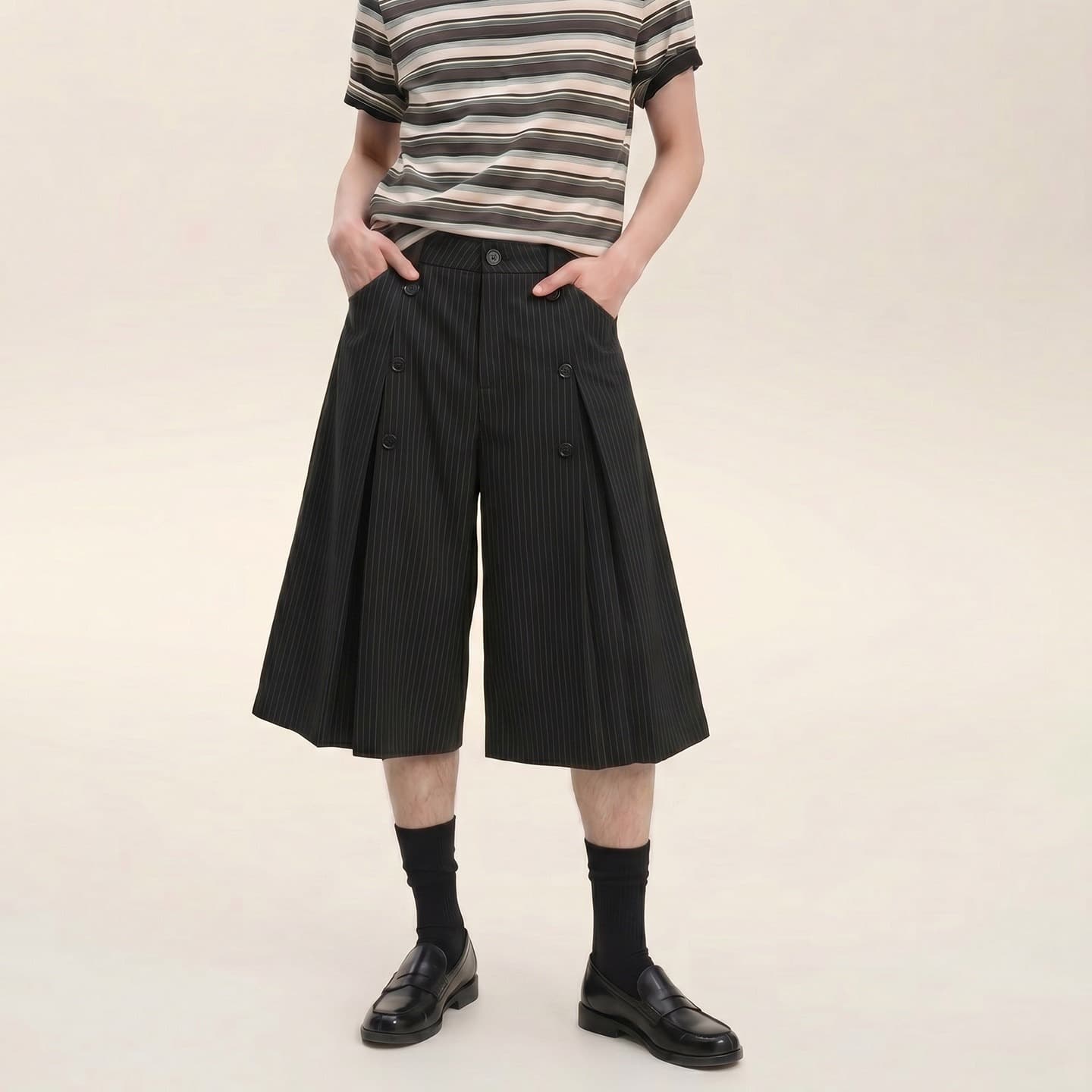 Manufacturer wholesale American retro high-end double-breasted old money style three-point trousers silhouette casual versatile shorts trend