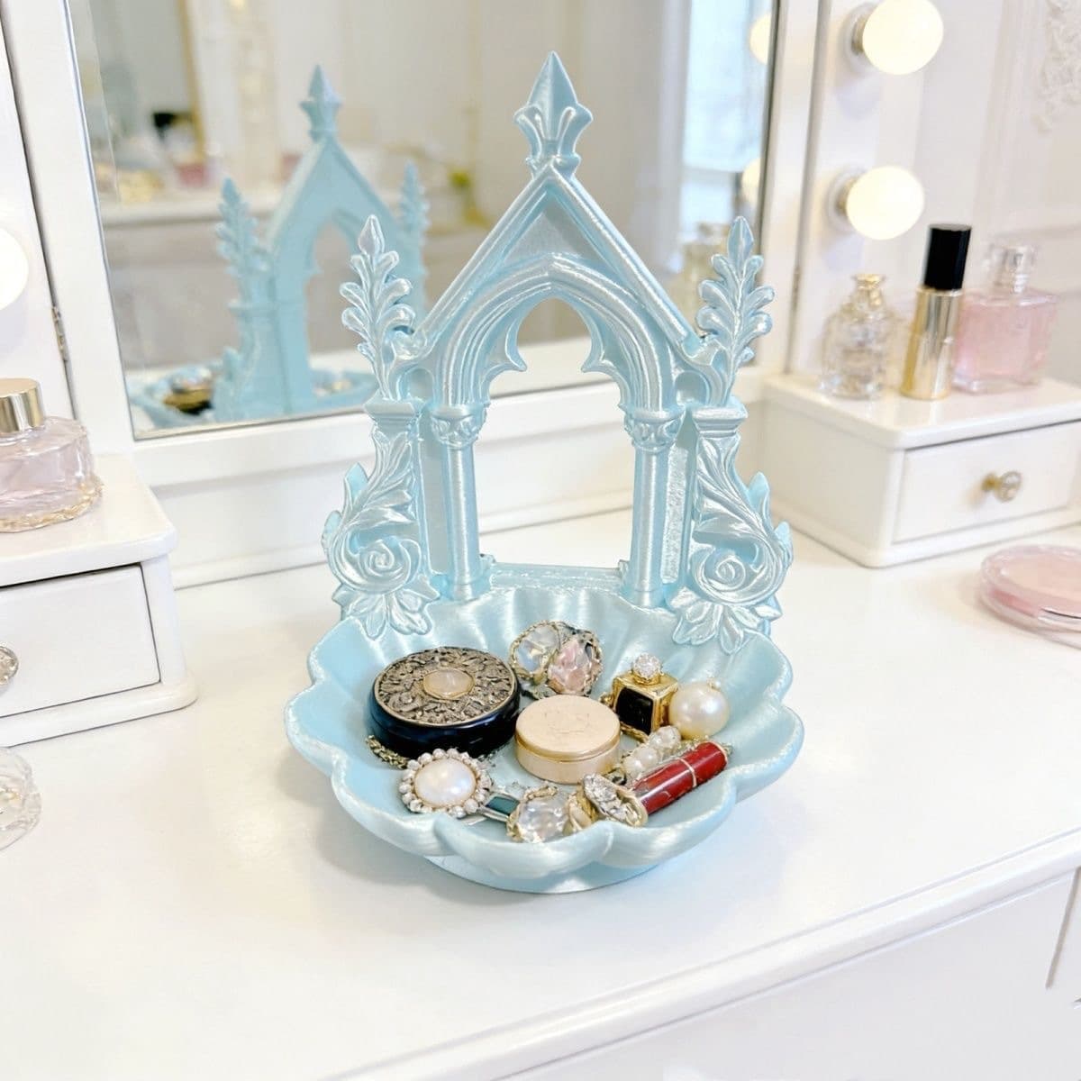 Vintage Gothic Arch Jewelry Storage Tray Desktop Organizer for Earrings Rings Display Photo Prop