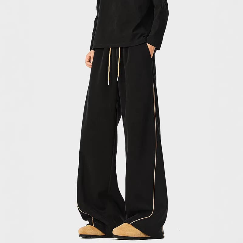 320g Heavyweight Striped Black Sweatpants for Men 2026 New Loose Draping Versatile Wide-Leg Casual Long Pants