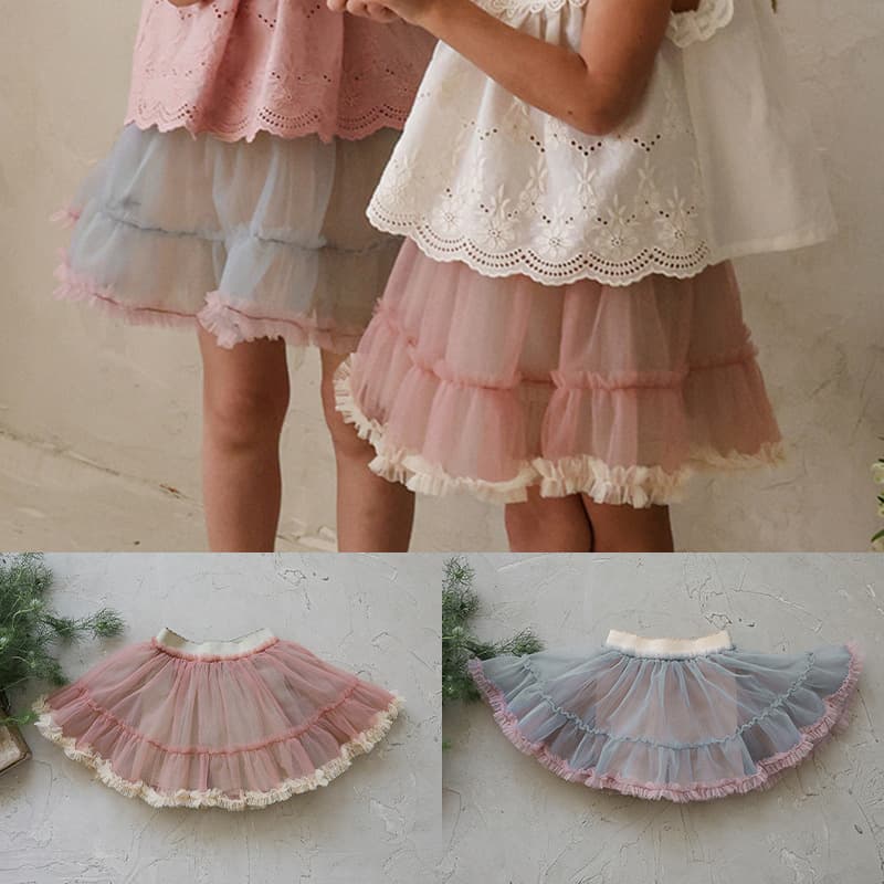 Girls' culottes summer 2026 new product Strawberry Shan Korean children's girls style fluffy mesh fake two-piece culottes
