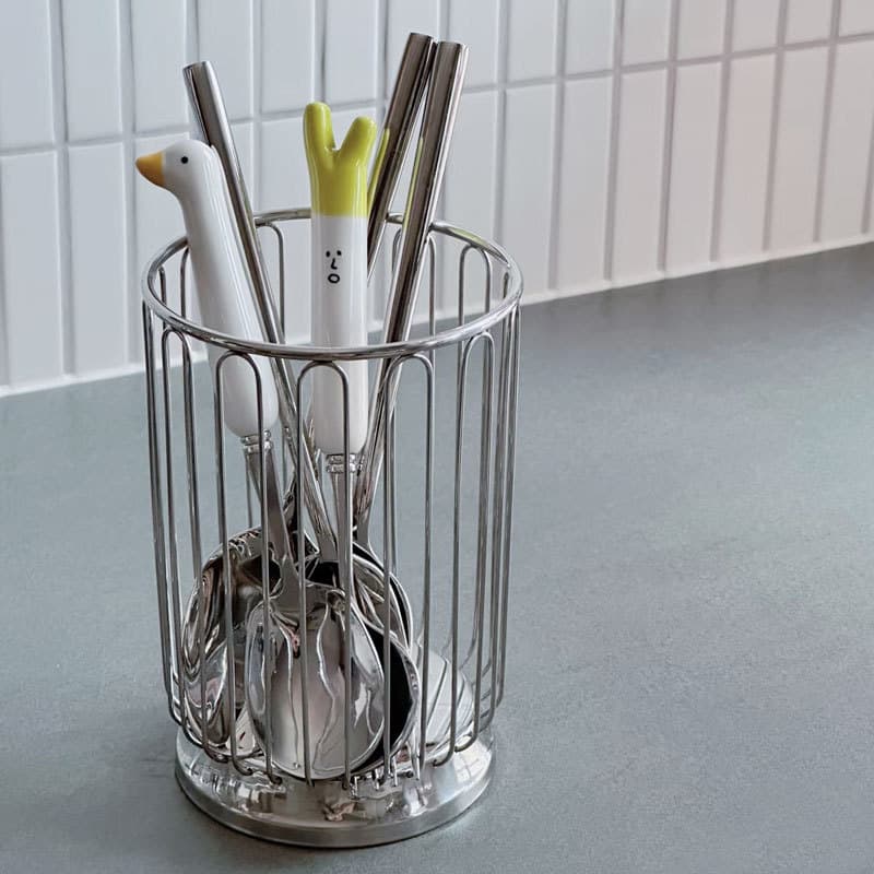 304 Stainless Steel Fruit Basket Utensil Storage Basket Hollow Drain Western Spoon Fork Holder Makeup Brush Pen Organizer