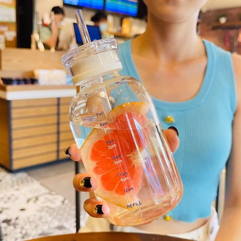 Soy Milk Cup, Microwaveable Milk Bottle, Portable Glass Cup, Coffee Cup, Double Lid, Time Scale Milk Cup