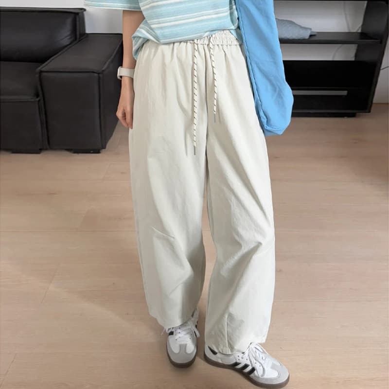 140 short beige Japanese straight casual pants for women summer 155 high waist loose slimming wide leg balloon pants
