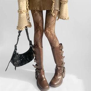 French Vintage Cutout Floral Stockings Sexy Jacquard Fishnet White Sheer Pure Lace Tights